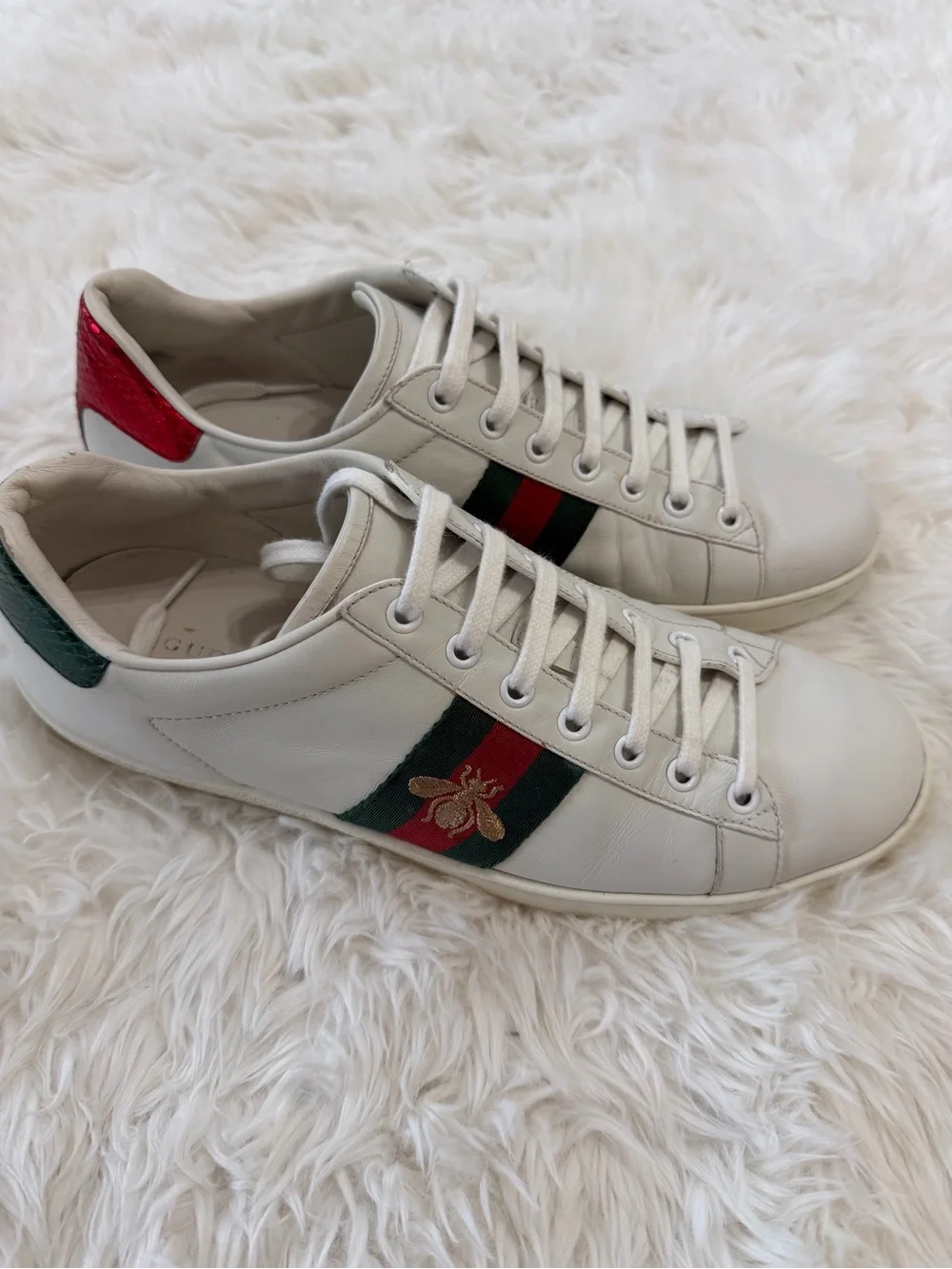 Gucci Ace Women's Sneakers White Leather Web Bee Size 39.5 US 9.5